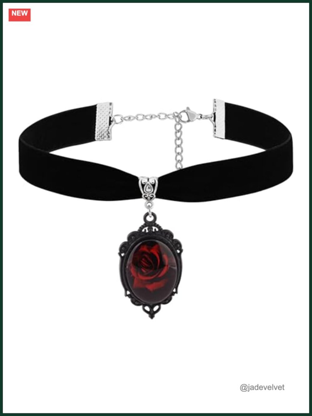 Gothic Velvet Rose Choker Necklace Glass Cabochon Victorian Steampunk